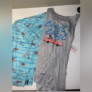 Gray Coast to Coast Graphic Tank Top and Blue Patterned Shirt